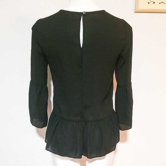 FREE with bundle! J. Crew black flounce sleeve chiffon semi-sheer peplum blouse - Picture 2 of 11